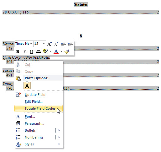 TOA toggle field code